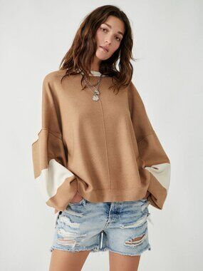 Free People Oversized Tee - Uptown Colorblock Pullover - Size M